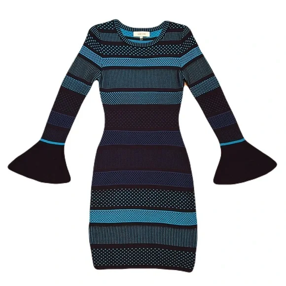 John + Jenn Dresses | John + Jenn Knit Striped Bodycon Bell-Sleeve Dress, Size Small | Color: Black/Blue | Size: S | Cmhurlbut's Closet